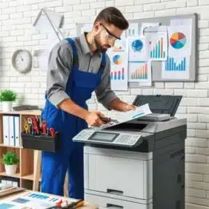 Voici une image d'un photocopieur professionnel en maintenance